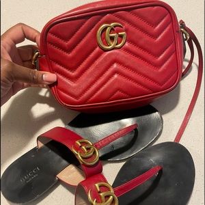 Gucci Matelasse Mini Red Marmont Thong Sandals